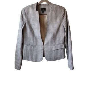 Worthington Grey Pinstripe Open Front Blazer Jacket Womens Size 6 Collarless